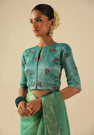 Taj gul turquoise sari and blouse