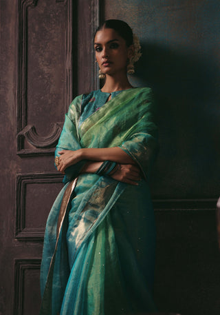Taj gul turquoise sari and blouse