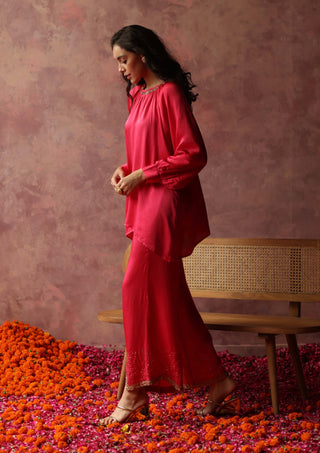 Begum Pret-Ishaaira Pink Blouse And Pant-INDIASPOPUP.COM