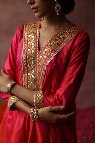 Begum Pret-Rumi Pink Orange Kurta Set-INDIASPOPUP.COM