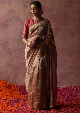 Begum Pret-Kalista Champagne Gold Sari And Blouse-INDIASPOPUP.COM