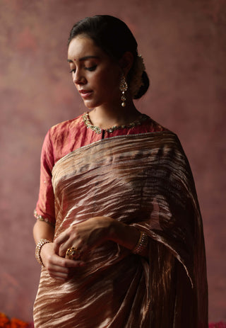 Begum Pret-Kalista Champagne Gold Sari And Blouse-INDIASPOPUP.COM