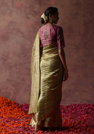 Begum Pret-Kalista Olive Sari And Blouse-INDIASPOPUP.COM