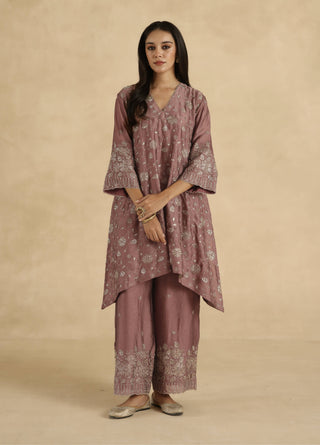 Mauve-rose polki farshi kurta and pants