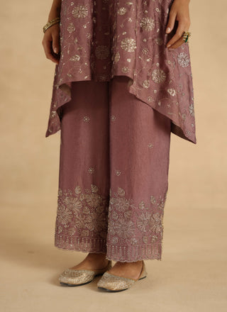 Mauve-rose polki farshi kurta and pants