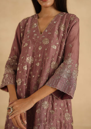 Mauve-rose polki farshi kurta and pants