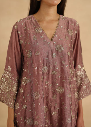 Mauve-rose polki farshi kurta and pants