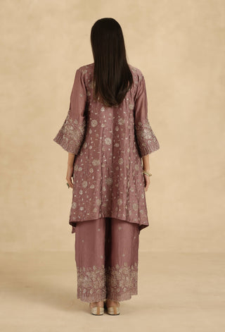 Mauve-rose polki farshi kurta and pants
