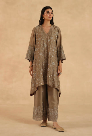 Gold-brown polki farshi with pants