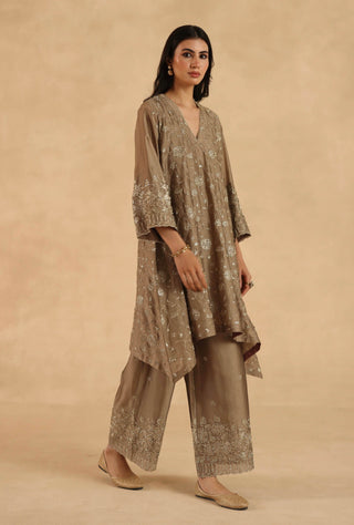 Gold-brown polki farshi with pants