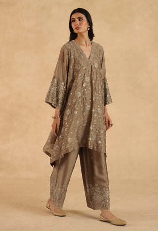 Gold-brown polki farshi with pants