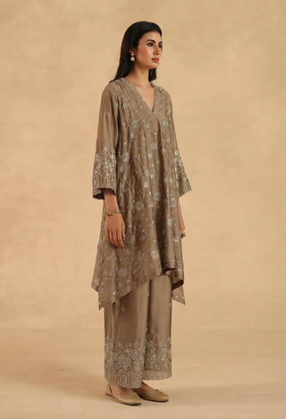 Gold-brown polki farshi with pants