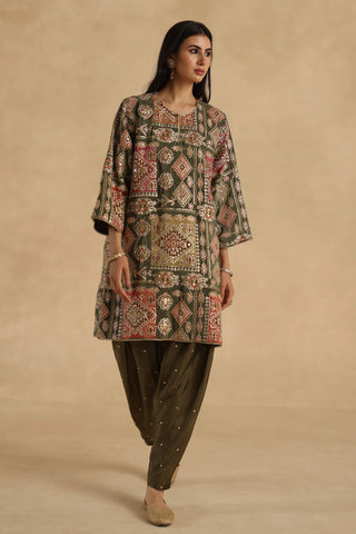 Olive-green manik kurta and pants
