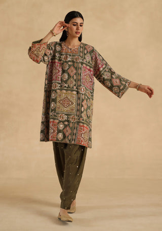Olive-green manik kurta and pants