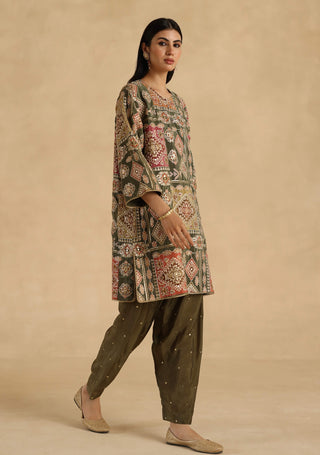 Olive-green manik kurta and pants
