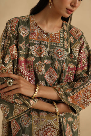 Olive-green manik kurta and pants