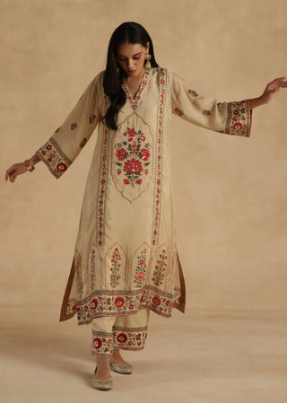 Beige bagh silk kurta set