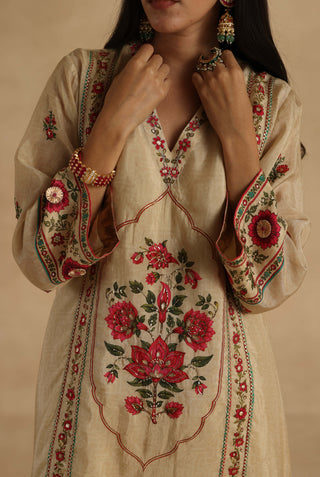 Beige bagh silk kurta set