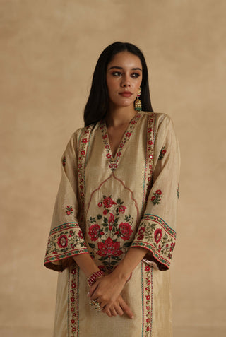 Beige bagh silk kurta set