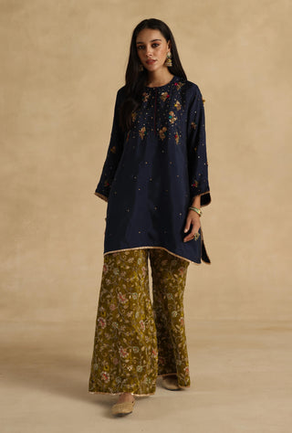 Blue-olive sawai kurta set