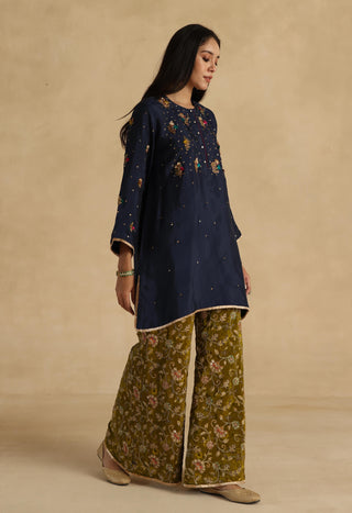 Blue-olive sawai kurta set