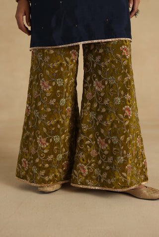 Blue-olive sawai kurta set