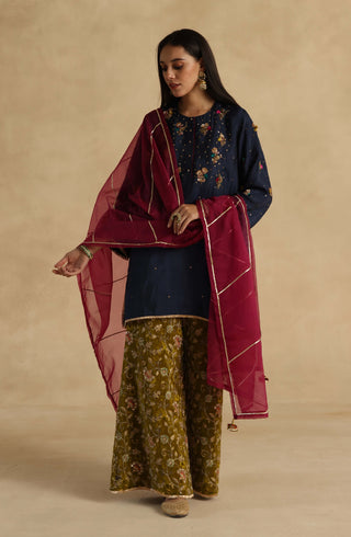 Blue-olive sawai kurta set