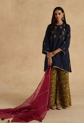 Blue-olive sawai kurta set