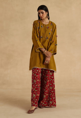 Mustard-maroon sawai kurta set