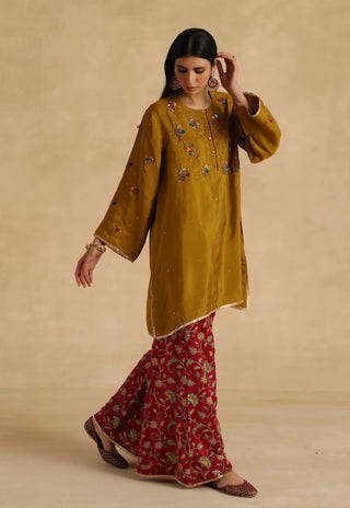 Mustard-maroon sawai kurta set