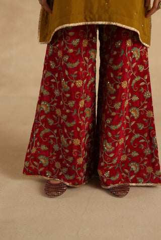 Mustard-maroon sawai kurta set