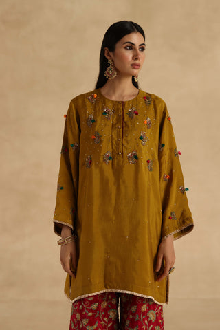 Mustard-maroon sawai kurta set