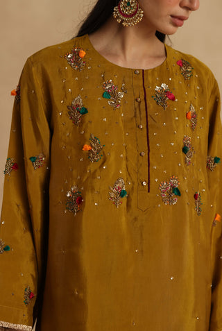 Mustard-maroon sawai kurta set