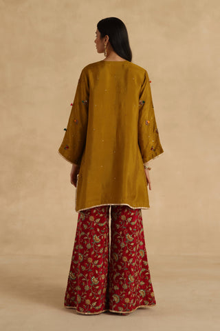 Mustard-maroon sawai kurta set