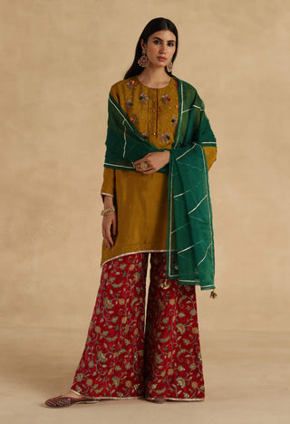 Mustard-maroon sawai kurta set