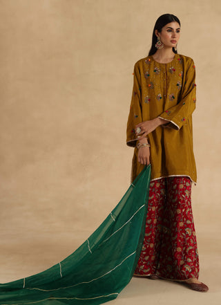 Mustard-maroon sawai kurta set