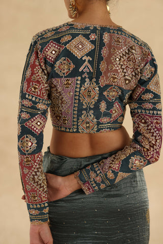 Blue gray veda sari with blouse