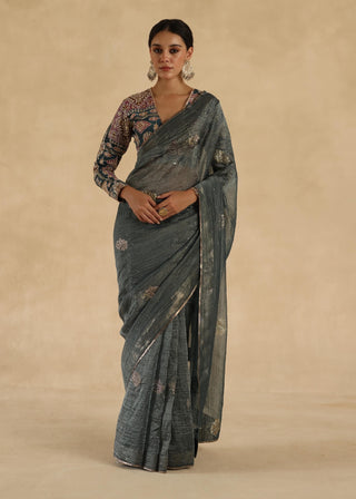 Blue gray veda sari with blouse