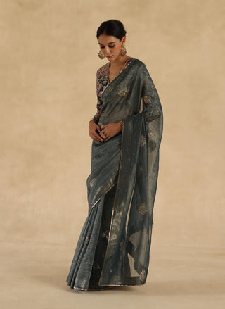 Blue gray veda sari with blouse