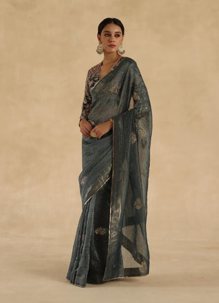 Blue gray veda sari with blouse