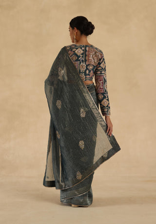 Blue gray veda sari with blouse