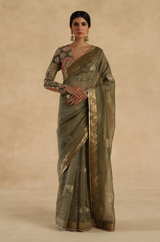 Olive-green veda sari with blouse