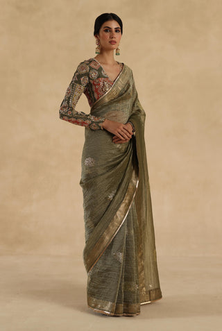 Olive-green veda sari with blouse