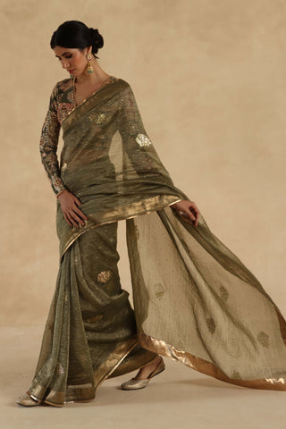 Olive-green veda sari with blouse