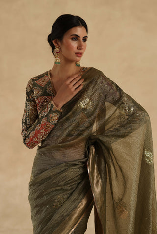 Olive-green veda sari with blouse