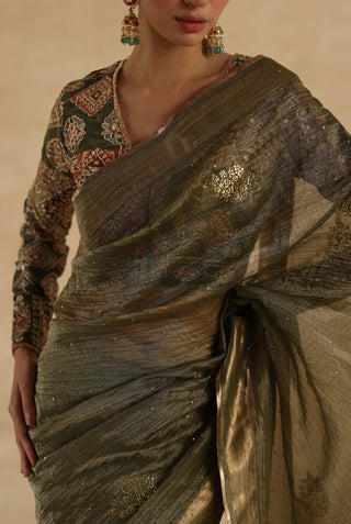 Olive-green veda sari with blouse