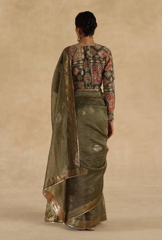 Olive-green veda sari with blouse