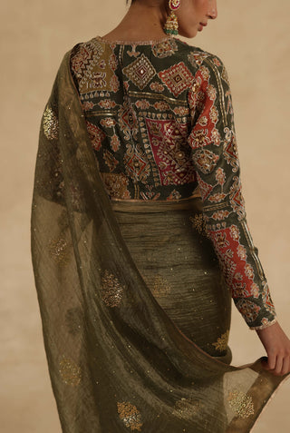 Olive-green veda sari with blouse
