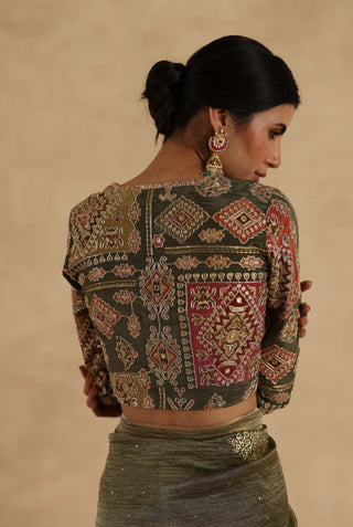 Olive-green veda sari with blouse