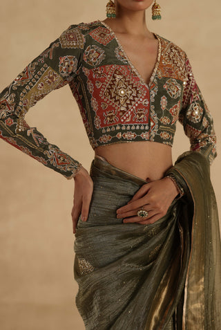Olive-green veda sari with blouse